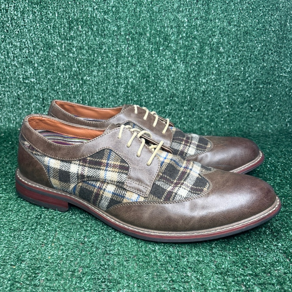 MetroCharm Dress Casual Vintage Style Plaid Spectator Shoes Wingtip Mens Size 13